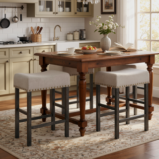Sunvega Counter Height Dining Table with Storage Shelf in Weathered Gray Finish