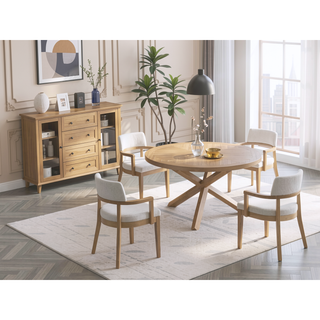 Sunvega Gorge Fabric and Oak Finish Side Chair with Padded Back and Seat Cushions