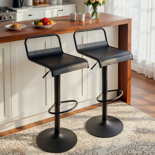 Sunvega Industrial Adjustable Swivel Metal Bar Stool with Footrest in Black Set of 2