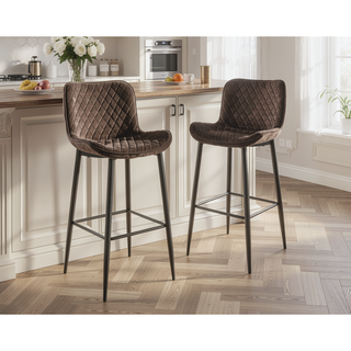 Sunvega Modern Brown Velvet Upholstered Counter Height Chairs with Quilted Stitching