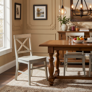 Sunvega Farmhouse Acacia Wood X-Back Dining Chairs in Light Grey Wash Set of 2