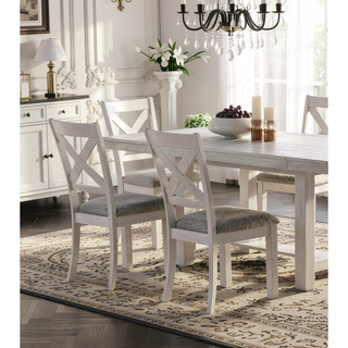 Sunvega Rustic White Oak Dining Table with Extendable Leaf Block Trestle Base