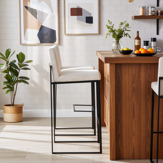 Sunvega Fuji High Back Bar Stool with Padded Seat and Backrest in Black Steel