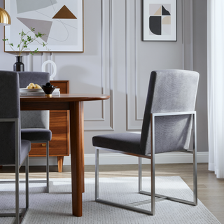 Sunvega Grey Upholstered High Back Dining Chair with Geometric Frame Set of 2