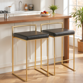 Sunvega Gold and Black Faux Leather Upholstered Stackable Counter Stool Set
