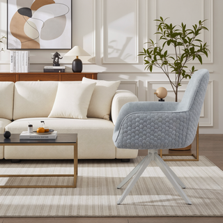 Sunvega Light Grey Upholstered Swivel Dining Chair with Chrome Base and Bucket Seat