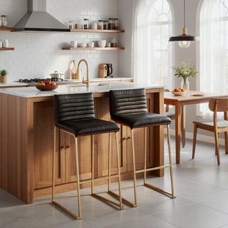 Sunvega Mason Mara Fixed-Height Barstool with Faux Leather Upholstery and Walnut Wood Back