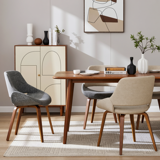 Sunvega Mid-Century Modern Dining Chairs with Walnut Legs and Grey Noise Fabric Set of 2