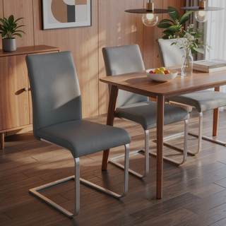 Sunvega Grey Faux Leather Upholstered Contemporary Dining Chair Set of 2