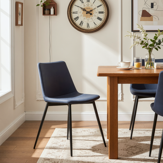 Sunvega Durango Industrial Dining Chair with Vintage Blue Faux Leather and Black Metal Legs