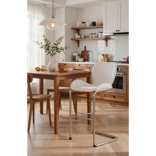Sunvega 4-Piece White Bar Stool Set with Bucket Seats and Metal Footrest