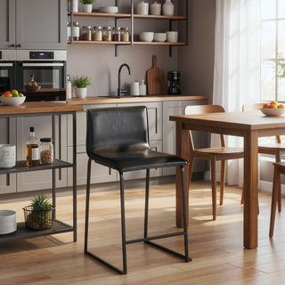 Sunvega Modern Black Metal and Faux Leather Counter Stool Set with Footrest