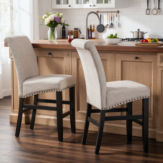 Sunvega Upholstered Counter Stool with Solid Wood Frame and Nailhead Trim