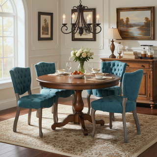 Sunvega Traditional Weathered Finish Button Tufted Dining Chairs with Scrolled Legs Set of 2