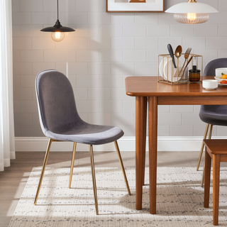 Sunvega Gold Steel and Grey Velvet Pebble Contemporary Chairs Set of 2