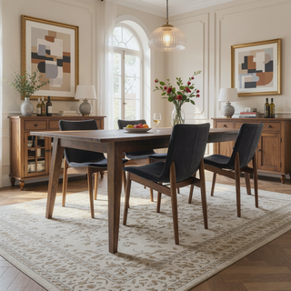 Sunvega Mid-Century Modern Vegan Leather Dining Chairs with Walnut Finish Set of 2
