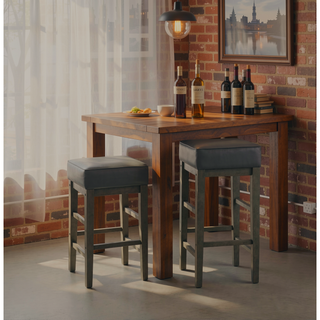 Sunvega Antique Gray Finish Solid Wood Frame Counter Height Stools Set of 2