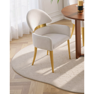 Sunvega Contemporary White and Gold Stainless Steel Arm Chairs for Dining Room