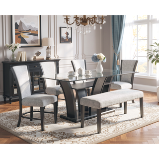 Sunvega Contemporary Glam Upholstered Dining Side Chair with Plush Gray Fabric