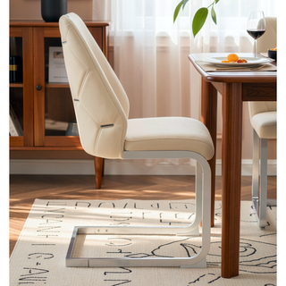 Sunvega White Faux Leather Dining Chairs Set of 2 with Gold Mesh Texture and Chrome Handle