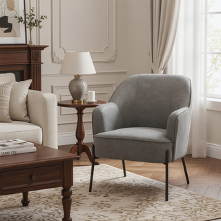 Sunvega Contemporary Faux Leather Upholstered Bucket Accent Chair with Metal Legs