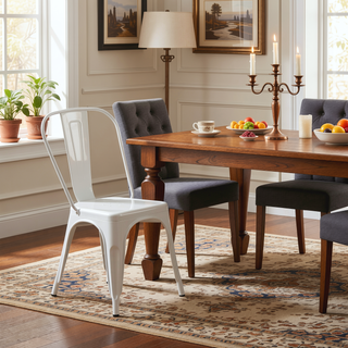 Sunvega High Gloss White Metal Dining Chairs Set of 2 with 18 Inch Seat Height