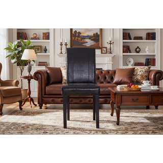 Sunvega Urban Style Leatherette Padded Parson Chair with Solid Wood Legs, Set of 2