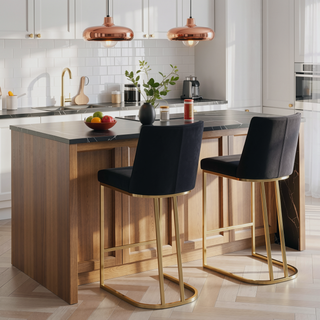Sunvega Gold Brushed Bar Stools Set of 2 with Back Modern Velvet Fabric