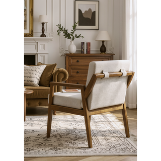Sunvega Gray Chenille Upholstered Side Chair with Walnut Veneer Frame