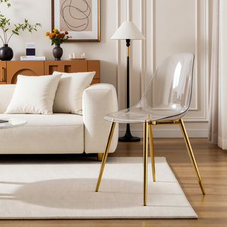 Sunvega Modern Minimalist Transparent PET Plastic Dining Chair with Gold Plated Legs