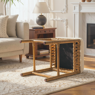 Sunvega Backless Upholstered Counter Stool with Resin Rattan Frame Ivory Boucle