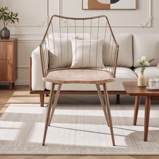 Sunvega Farmhouse Chair with Antique Copper Metal and White Washed Wood Seat