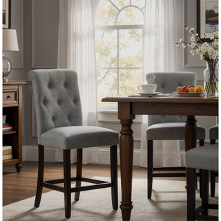 Sunvega Upholstered Tufted Barstools with Solid Wood Legs, Set of 2