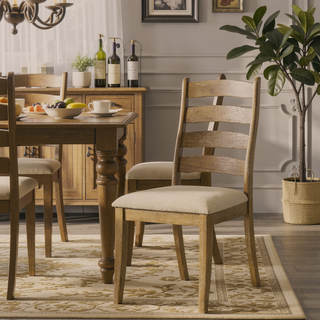 Sunvega Set of Two Modern Farmhouse Dining Chairs in Brown Oak Wood Finish