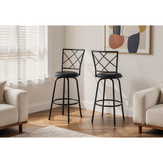 Sunvega Set of 2 Swivel Bar Stools with Padded Leather-Look Seats