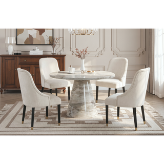 Sunvega Contemporary Gray Upholstered Dining Chairs with Gold Accent and Rounded Back