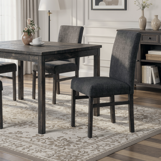 Sunvega Linen Blend Upholstered Side Chair Set of 2 with Oak Finish for Dining Room