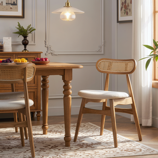 Sunvega Modern Cane Dining Chairs with Rectangular Backrest in Black and Gray