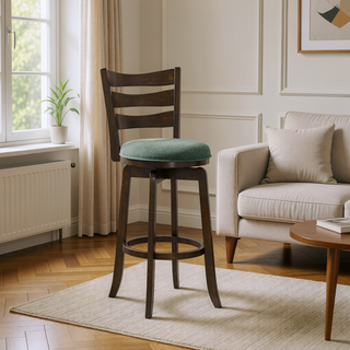 Sunvega Dark Brown Wood Swivel Bar Chair with Slat Back and Padded Seat
