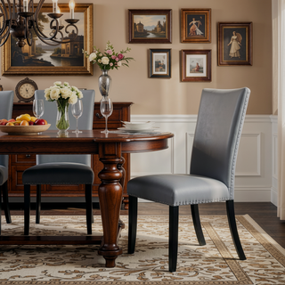 Sunvega Modern Upholstered Side Chairs with Gray Synthetic Leather and Nailhead Trim