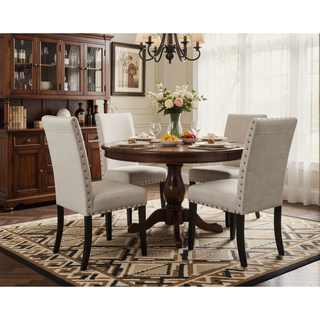Sunvega Gray Linen and Cotton Fabric Dining Chairs with Nailhead Trim, Set of 2