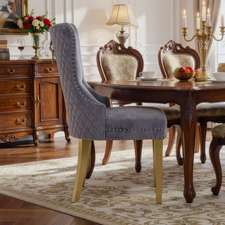 Sunvega Gold Velvet Upholstered Dining Chair with Lion Head Accent and Quilted Back