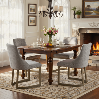 Sunvega Modern Grey Upholstered Parsons Dining Chair Set with Metal Frame