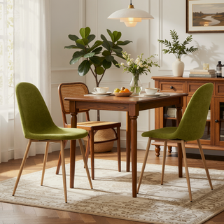 Sunvega Green and Light Brown Fabric Upholstered Minimalist Dining Chairs with Iron Legs