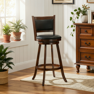 Sunvega Chestnut and Black Swivel Stool Set of 2 with Plush Seat and Footrest