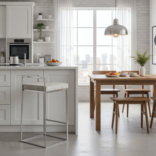 Sunvega Brushed Stainless Steel Stackable Counter Stool Set with Grey Cushion