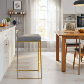 Sunvega Gold and Grey Faux Leather Upholstered Stackable Counter Stool Set of 2