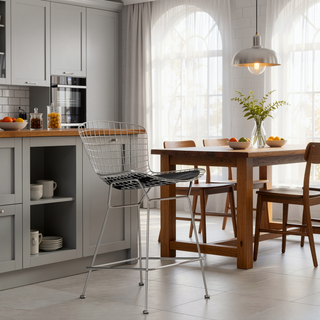 Sunvega Set of Two Polished Chrome Frame PU Leather Bar Stools with Fire-Resistant Upholstery