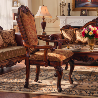 Sunvega Traditional Tan Fabric Arm Chairs with Wooden Queen Anne Legs (Set of 2)