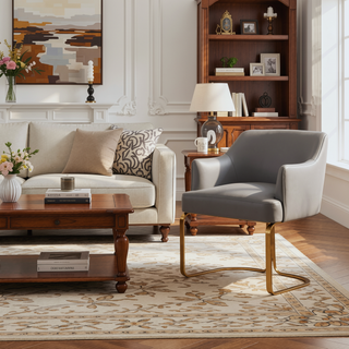 Sunvega Modern Taupe Dining Chair with Gold Legs and Leatherette Upholstery for Dining Room